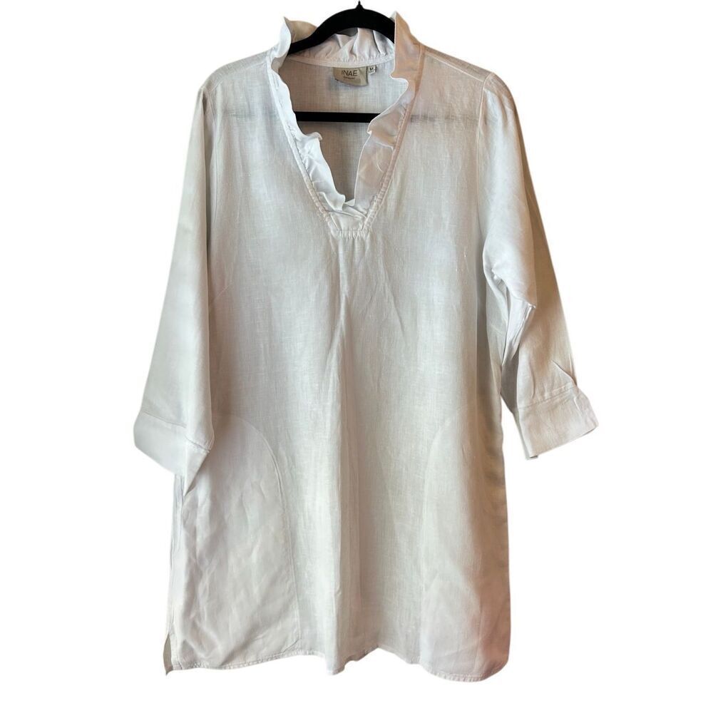 INAE 100% Linen Tunic Shirt sz S natural fiber, quiet luxury, minimalist